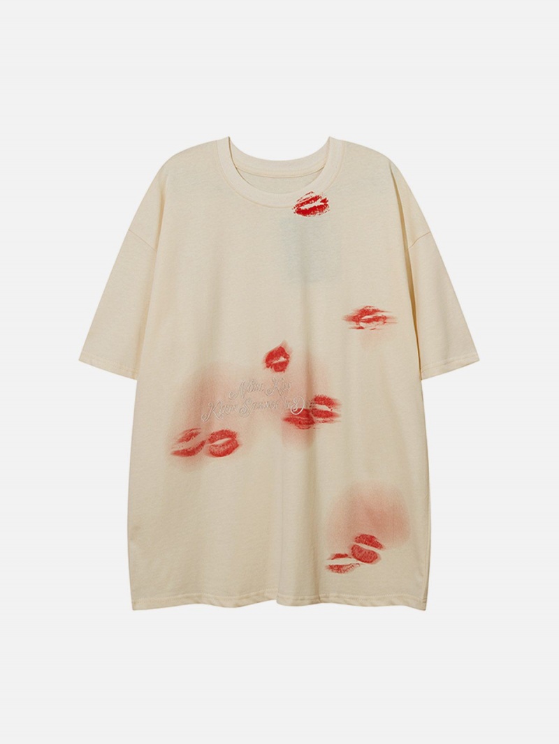 Noir  T Shirts Aelfric Eden Blow Kisses Print Embroidery Tee - XHW-0182132